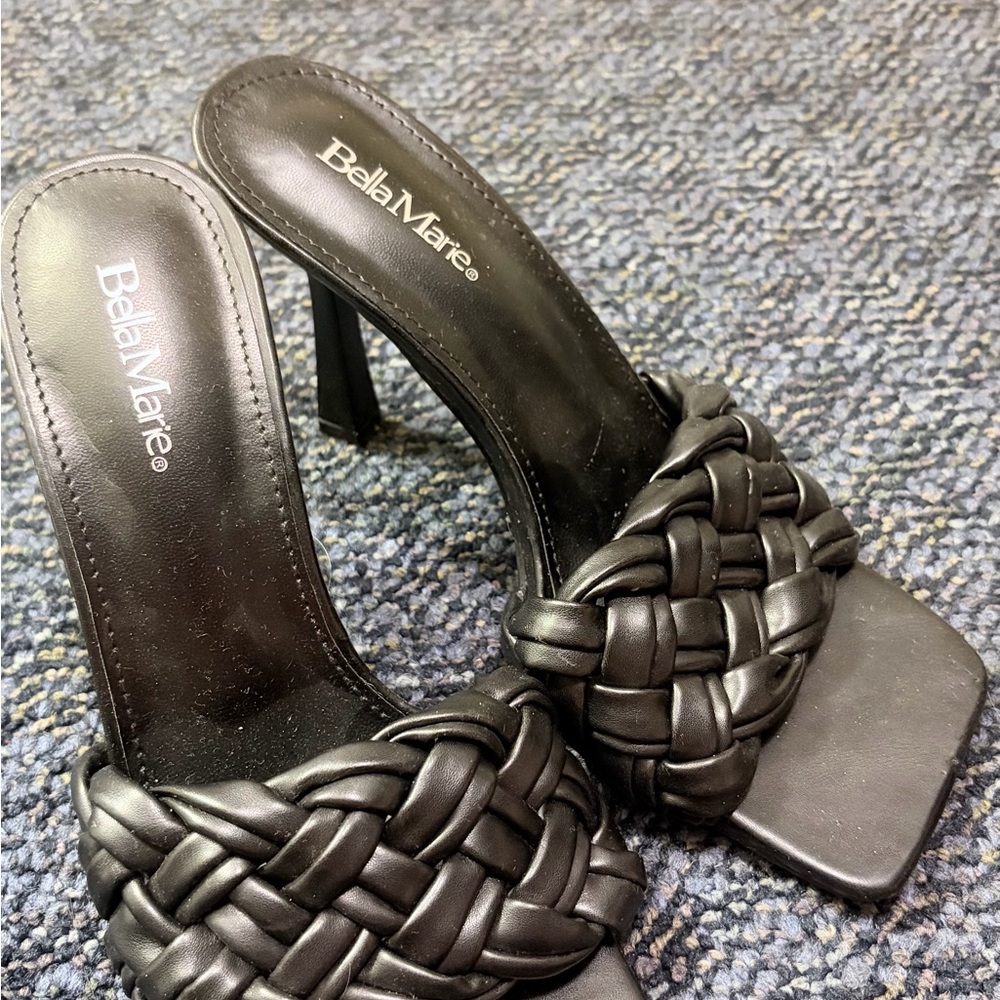 Bella Marie Black Braided Slide Heels